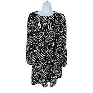 Asos Design Women's Size 12 Zebra Print Yoked Long Sleeve Black Ivory Dress